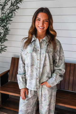 Woodland Camo Button Up • Olive Mix