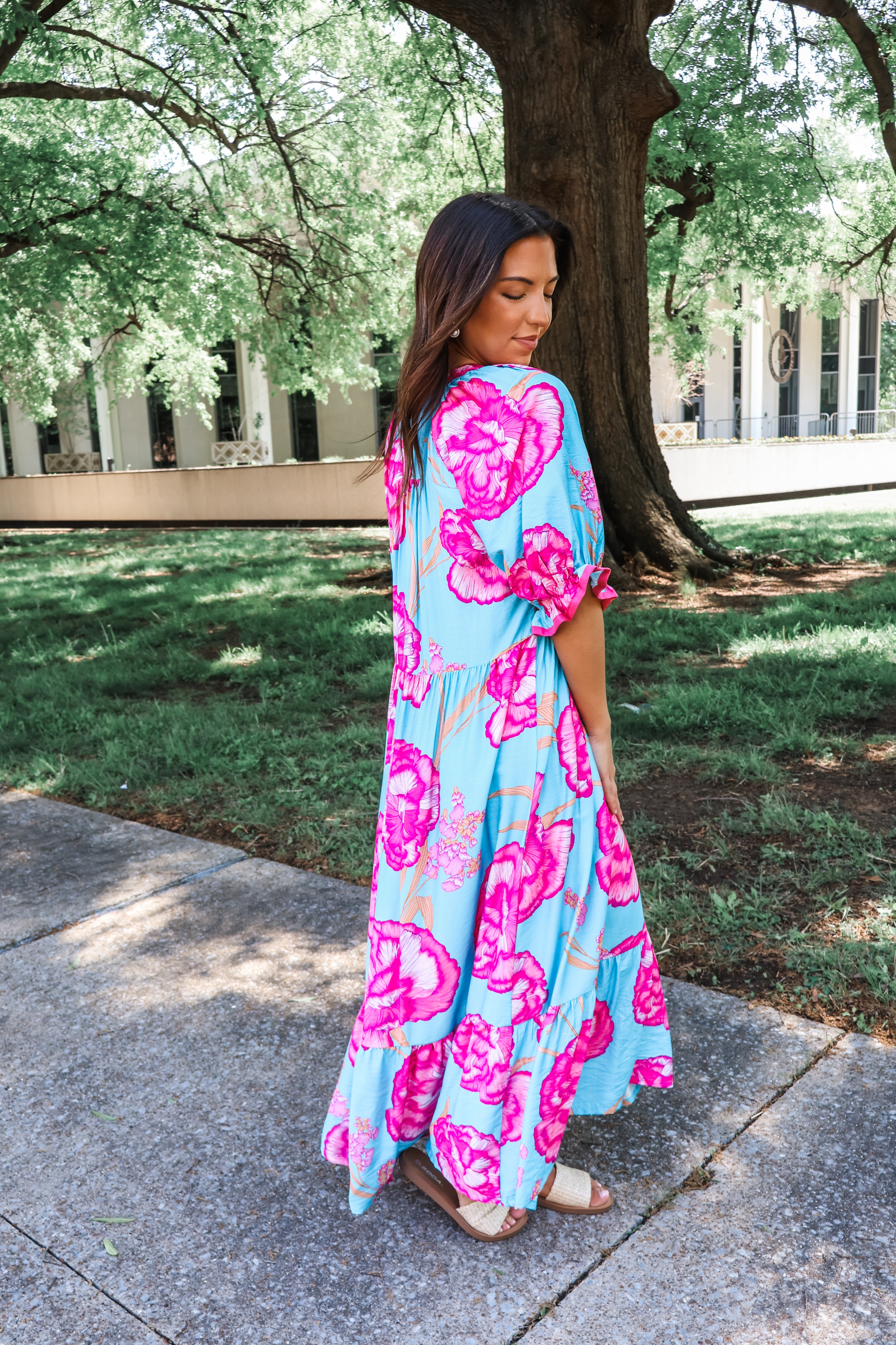 blue floral garden party dress The Garden Party Blue Floral Midi Dress, Small - The Mint Julep Boutique