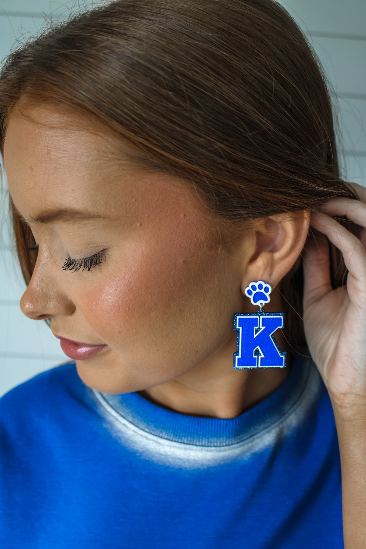 Wildcats Varsity Letter Earrings • Blue