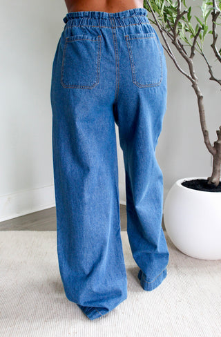 Wendy Drawstring Wide Leg • Dark Wash
