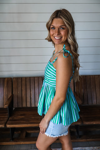 Sweet & Striped Ruffle Tank • Blue/Green