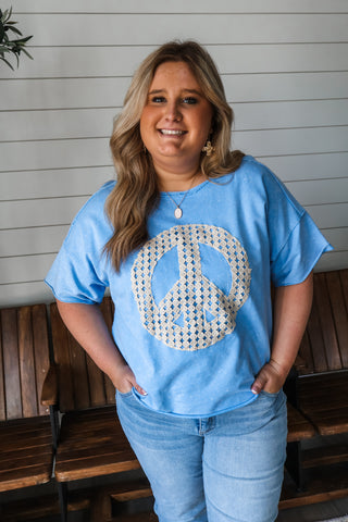 Peace Out Patchwork Top • Blue - PLUS