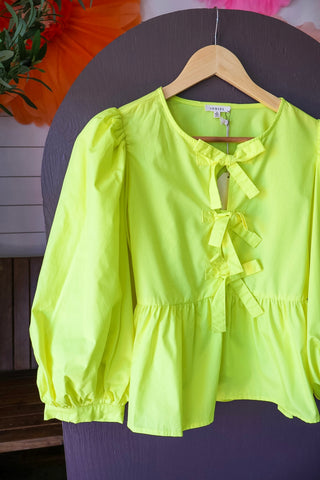 Summer Sale 53 • Yellow Bow Tie Peplum Top - FINAL SALE