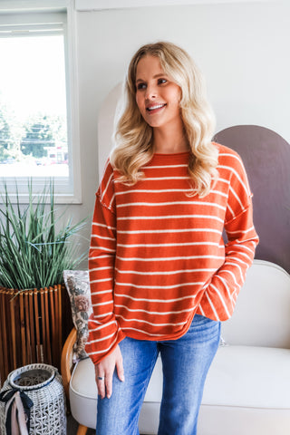 Fall Frenzy 17 • Sunset Orange Striped Sweater - FINAL SALE