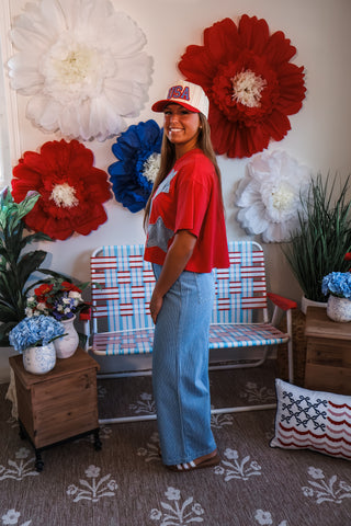 Starstruck Denim Patch Top • Red