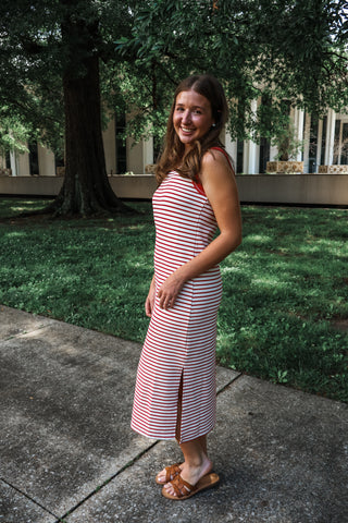 Summer In Stripes Tank Dress • Red