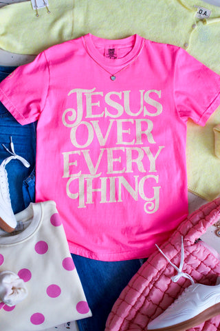 Jesus Over Everything Graphic Tee • Neon Pink