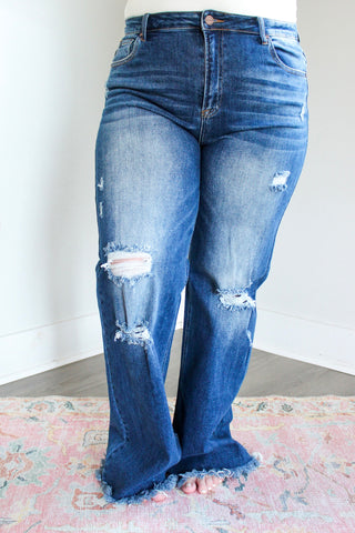 Lani Distressed Wide Leg • Dark Wash - PLUS