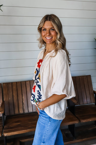 Heirloom Floral Embroidered Top • Cream