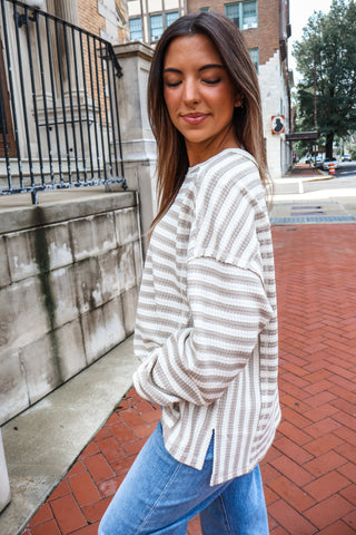 The Slouchy Stripe Pullover • Taupe