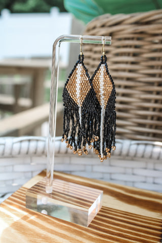 Fringed & Flirty Beaded Earrings • Black
