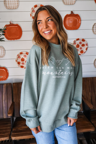Faith Can Move Mountains Mock Neck Sweatshirt • Sage