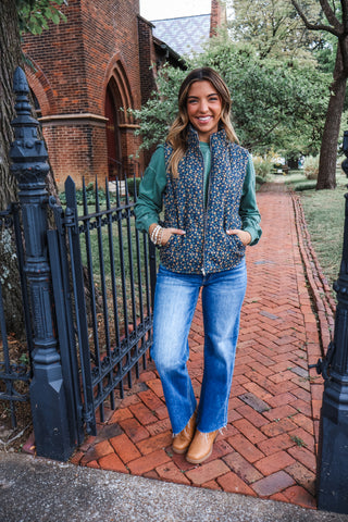 Pick Me Up Floral Puffer Vest • Navy