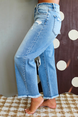 Haven Distressed Barrel Jean • Light Wash