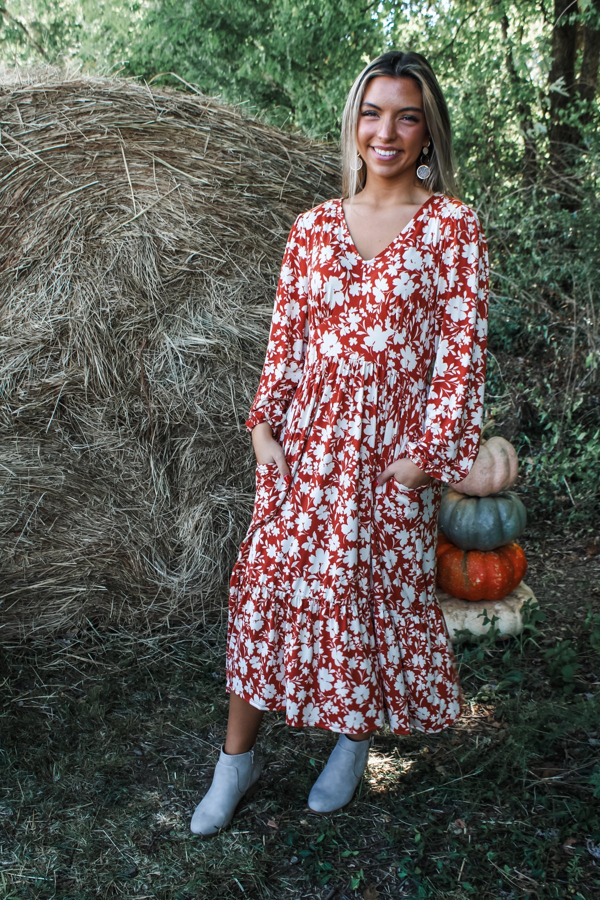 Harvest Blessings Floral Maxi • Rust