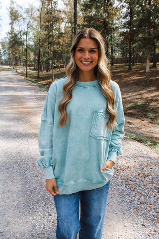 Double The Fun Pocket Pullover • Dusty Mint
