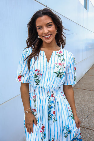 Fresh Picked Floral Pocket Dress • Blue Stripe