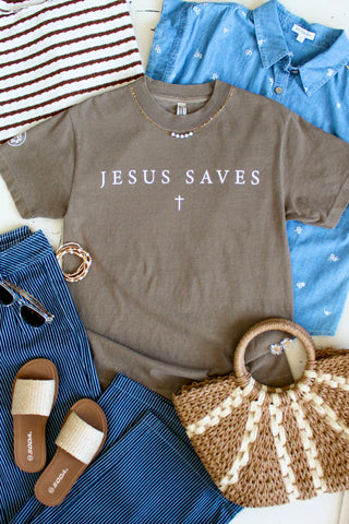 Jesus Saves Graphic Tee • Taupe