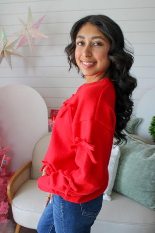 Merry Everything Bow Sweater • Red