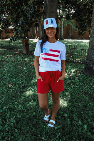 Red, White & Bows Graphic Tee • Ash Grey