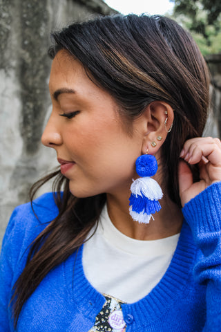 Find The Fun Pom Earrings • Blue