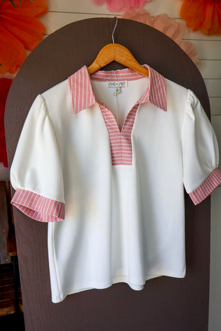 Summer Sale 58 • Striped Trim Puff Sleeve Top - FINAL SALE