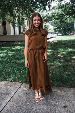 Eyelet Elegance Skirt Set • Brown