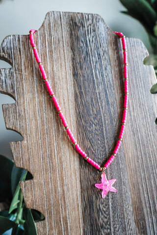 Starfish Island Beaded Necklace • Hot Pink