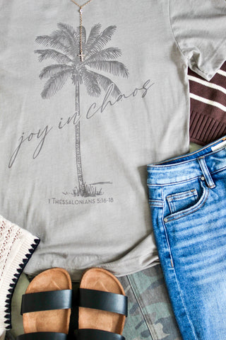 Joy In Chaos Graphic Tee • Heather Taupe
