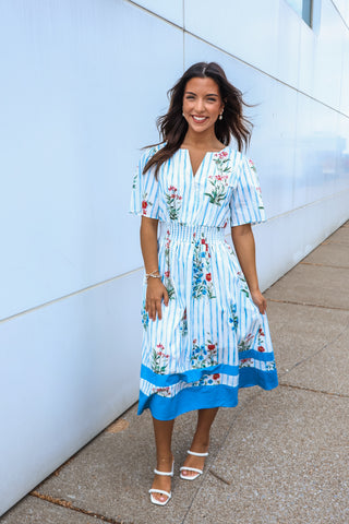 Fresh Picked Floral Pocket Dress • Blue Stripe