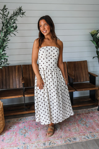 Sweet Polka Dots Strapless Midi • Cream/Cocoa
