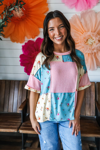 Pretty Flowers Patchwork Top • Peach Mix