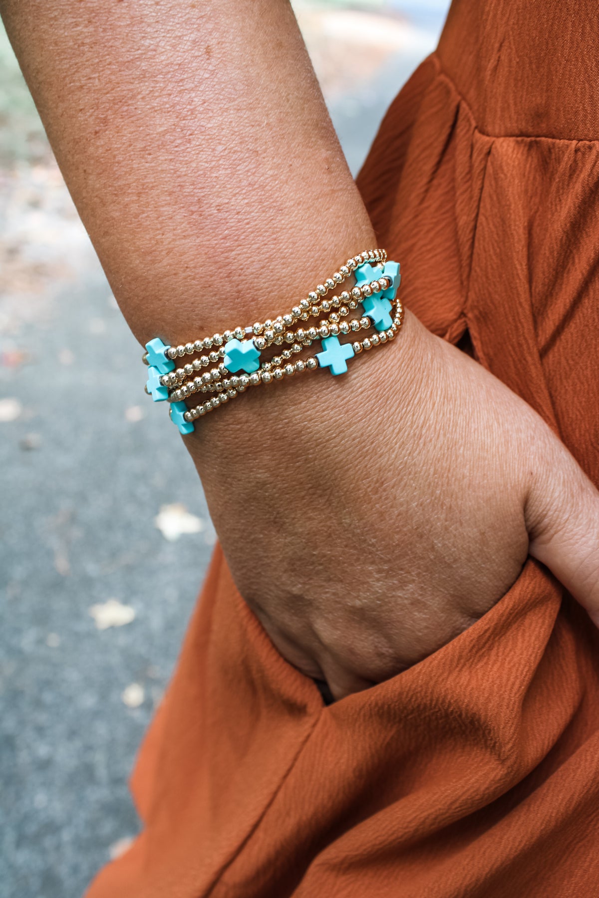 Trust The Timing Cross Bracelet Set • Cyan