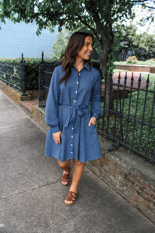 Ella Striped Pocket Dress • Blue