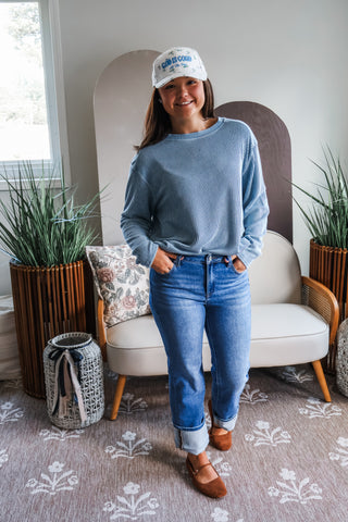 Open Road Ribbed Pullover • Blue