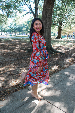Feeling Fancy Floral Midi • Red