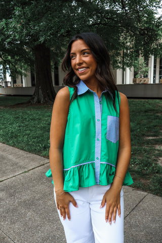 Pretty & Preppy Ruffle Top • Green