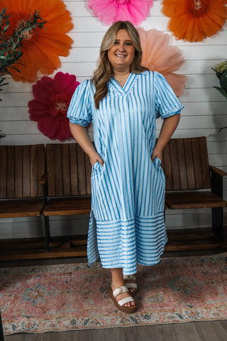 Pretty Please Striped Midi • Blue - PLUS