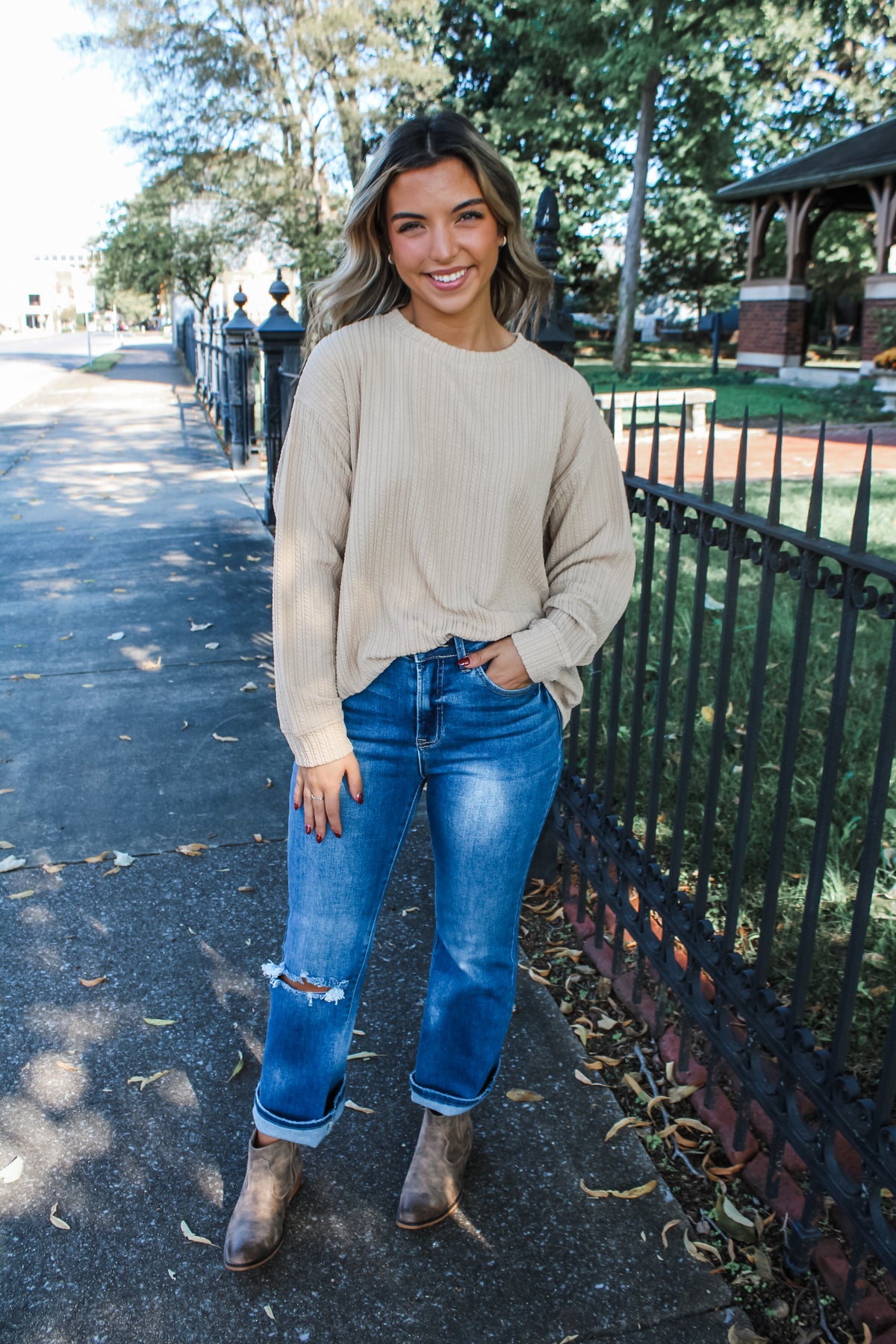 Jamie Textured Top • Beige