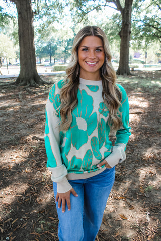 In Full Bloom Floral Sweater • Green - FINAL SALE