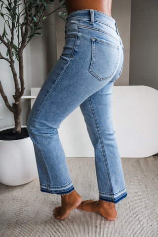 Aria• straight fit shadow hem • light wash denim