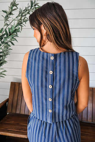 Brooklyn Pinstripe Linen Top • Navy