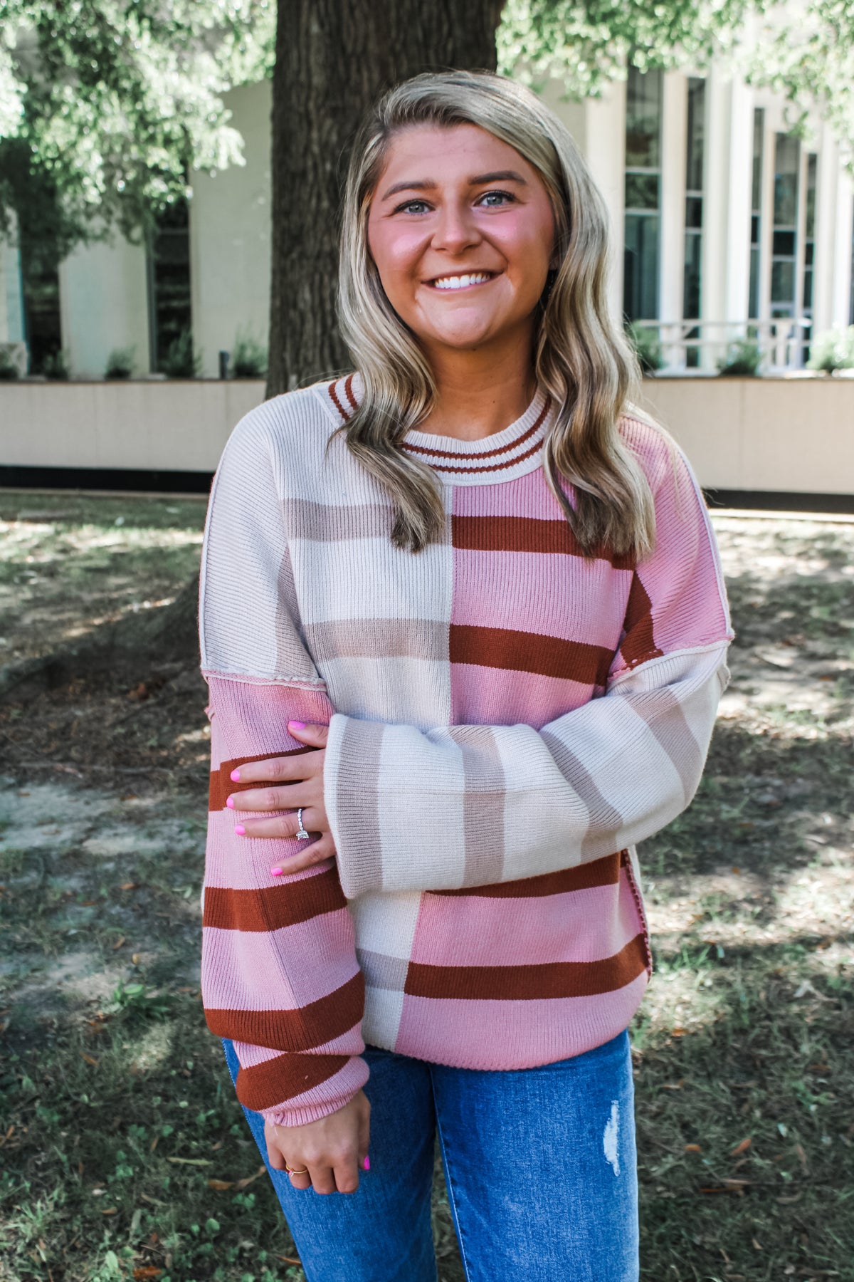 Sweet Stripes Color Block Sweater • Pink