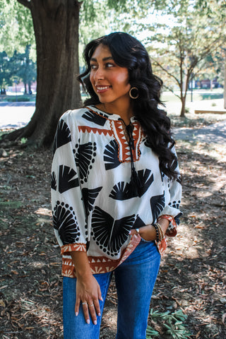 Strike A Chord Boho Blouse • Black/Ivory - FINAL SALE