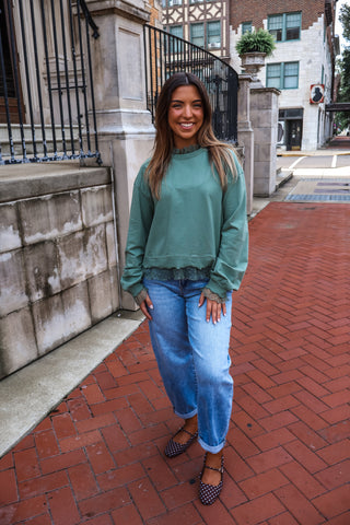 Effortless Charm Ruffle Trim Pullover • Sage