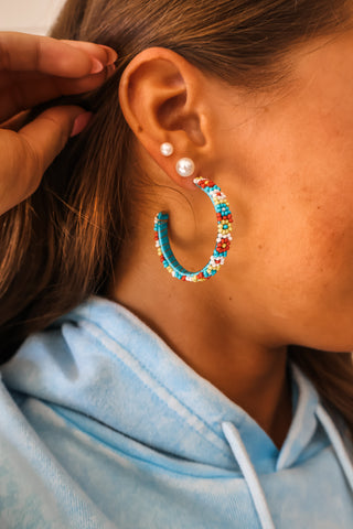Bohemian Floral Bead Earrings • Teal Mix