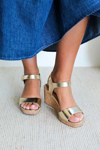 Willow Cork Wedge Sandal • Gold