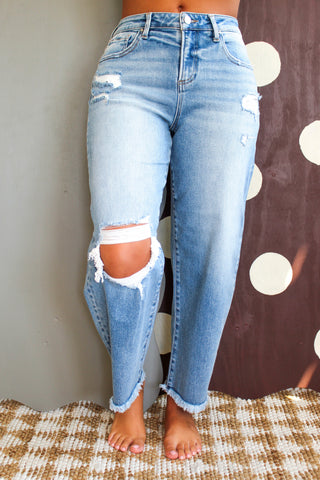 Haven Distressed Barrel Jean • Light Wash