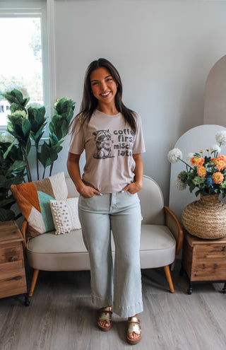Coffee First Mischief Later Graphic Tee • Tan