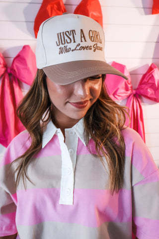 Just A Girl Who Loves Jesus Trucker Hat • Mocha